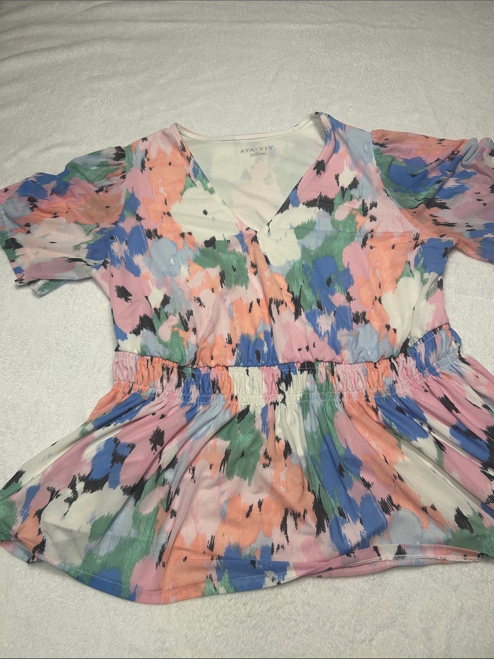 Ava & Viv Pastel Brushstroke Peplum Top